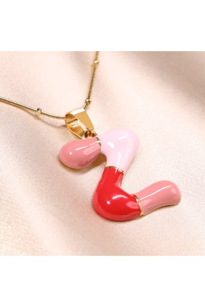 FOURSOLOS Steel Women's Necklace, Gold Color Letter Necklace, Mini Bead Detail, No:97A