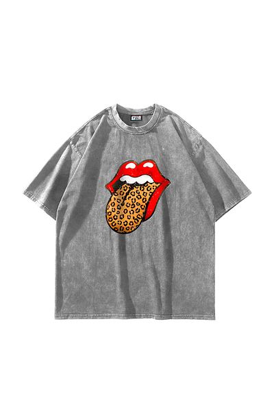 Sekizbiraltı Rolling Stones Leopard Print - Unisex Oversize Λευκό T-Shirt