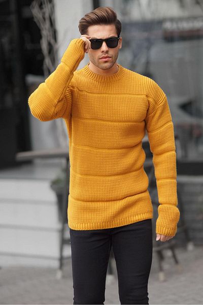 Madmext Senfgelber Strickpullover mit Rundhalsausschnitt 6855