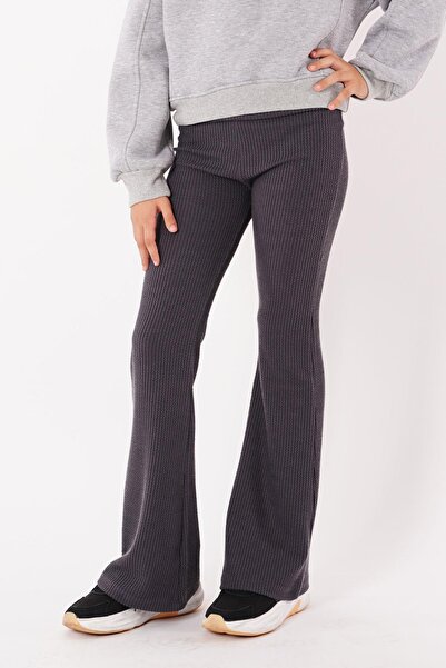 zepkids Smoke Colored Girl's Ribbed Flared Leg Tights