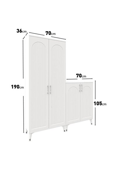 mapahomeliving Kale Metal Kulp Kla4190 Ayakkabılık Portmanto Vestiyer Beyaz Gümüş