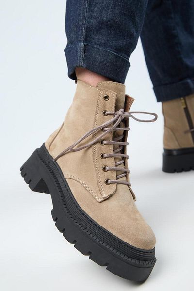 Manijero (Avjin) Women's Genuine Leather Lace-Up Pointed Toe Mink Boots