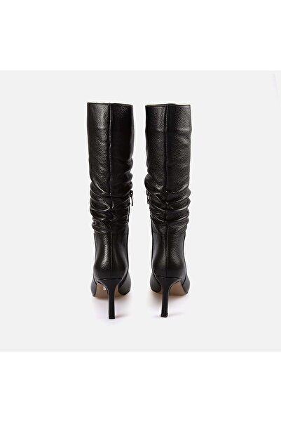 KEMAL TANCA Kadın Hakiki Deri Kauçuk Taban Siyah Günlük Çizme