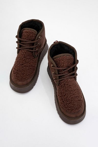 LuviShoes Γυναικείες αθλητικές μπότες TYSON Brown Suede Shearling με χοντρή σόλα με κορδόνια