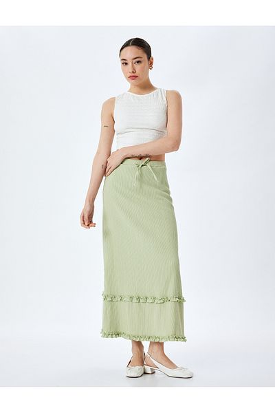 Koton High Waist Ruffle Tastlı Midi Skirt Bürümçu