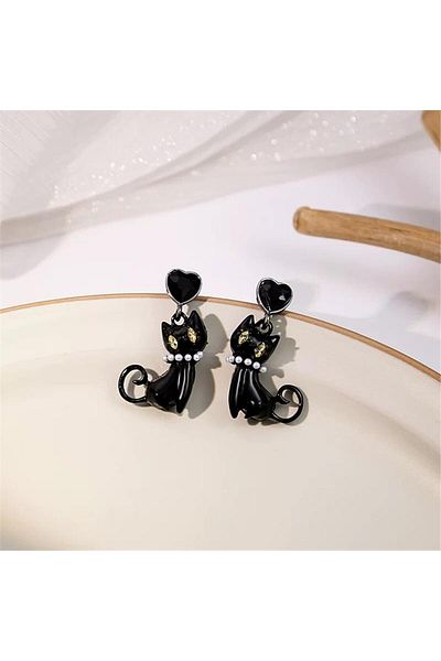 Pelin Aksesuar Black Cat Earrings