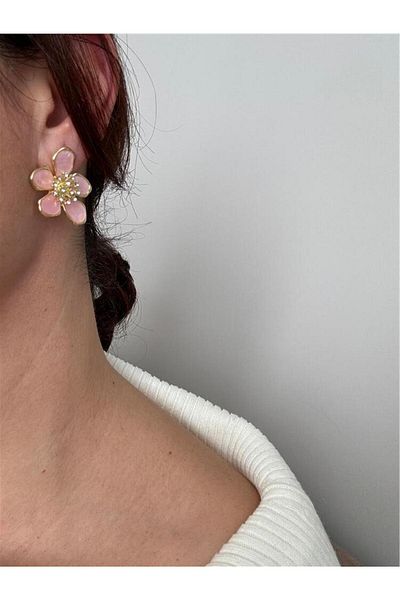 Pelin Aksesuar Pink Stone Flower Earrings