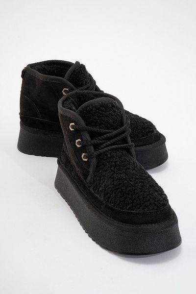 LuviShoes Γυναικείες αθλητικές μπότες TYSON Μαύρο Suede Shearling Χοντρή σόλα Lace Up