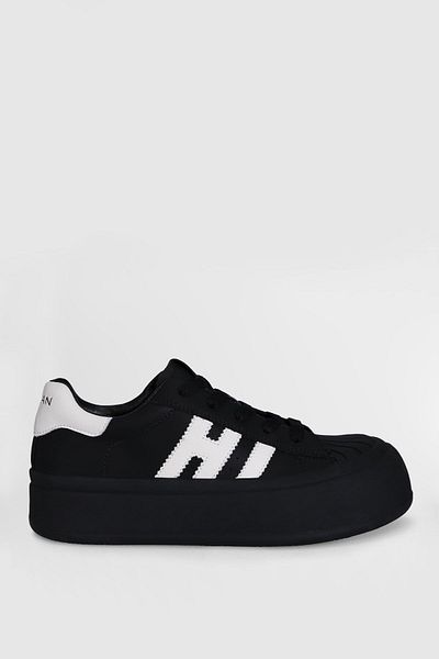 Lufian Genuine Leather Lace-Up High Sole Women's Sneaker Shoes Black