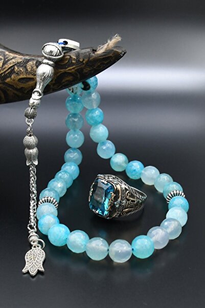 Prestige AQUA MARİN (Aquamarine) Taşlı Tesbih Ve 925 Ayar Gümüş Erkek Yüzüğü ...