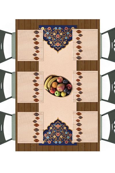 Filamente Ramadan Runner + 6 piese de serviciu american / set de masă / țesătură micropetek rezistentă la pete și lavabilă
