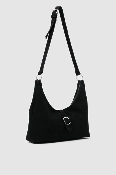 Shule Bags Geantă de umăr vintage Marilla din piele intoarsa neagra