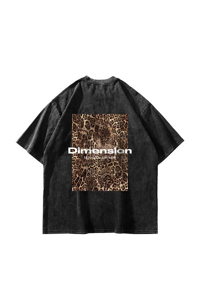 Sekizbiraltı Μπλουζάκι Unisex Μαύρο Oversize με Leopard Print - 24/1 Dimmension Printed and Washed