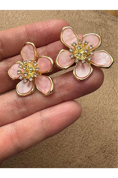Pelin Aksesuar Pink Stone Flower Earrings