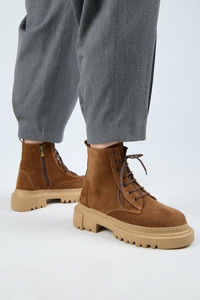 Manijero (Dilzar) Women's Genuine Leather Lace-Up Inside Zipper Tan Boots