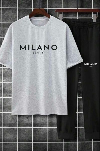 NO 601 Ανδρικό μπλουζάκι Grimelange Milano με στάμπα μαύρη αθλητική φόρμα κάτω από το επάνω μέρος