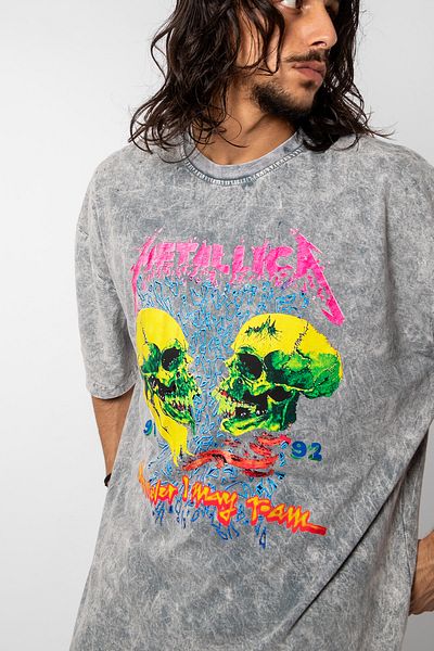 Sekizbiraltı Λευκό μπλουζάκι με στάμπα Metallica Skull Unisex Oversize - Πλένεται όλο το 24ωρο