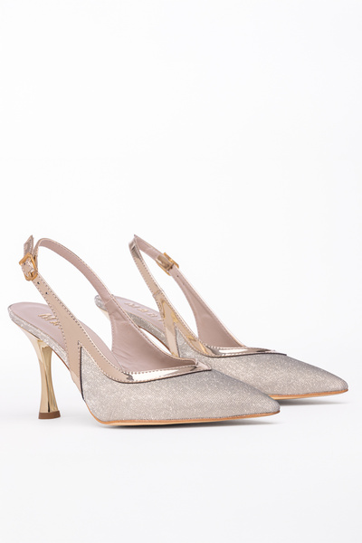 Tasarım Rose Simli Gold Sarısı Stiletto Ayakkabı