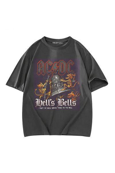 Touz Moda Μπλουζάκι με στάμπα Unisex Oversize σειράς Rock AC/DC