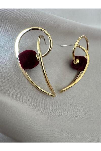 Pelin Aksesuar Burgundy Velvet Bulk Design Wire Earrings