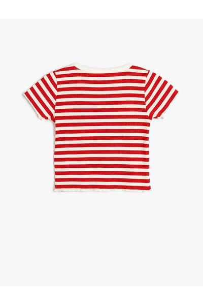 Koton Short Sleeve Crew Neck Striped Crop T-Shirt