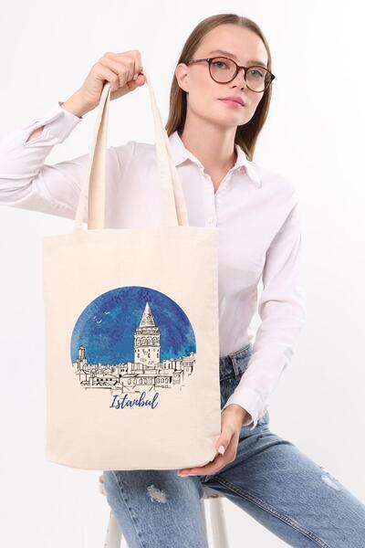 Çınar Bez Çanta Kanvas İstanbul Gece Baskılı Bez Çanta