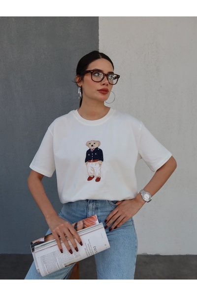 ESRAHELVACI Teddy Bear Embroidered T-Shirt