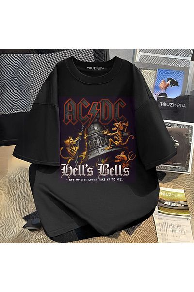 Touz Moda Μπλουζάκι με στάμπα Unisex Oversize σειράς Rock AC/DC