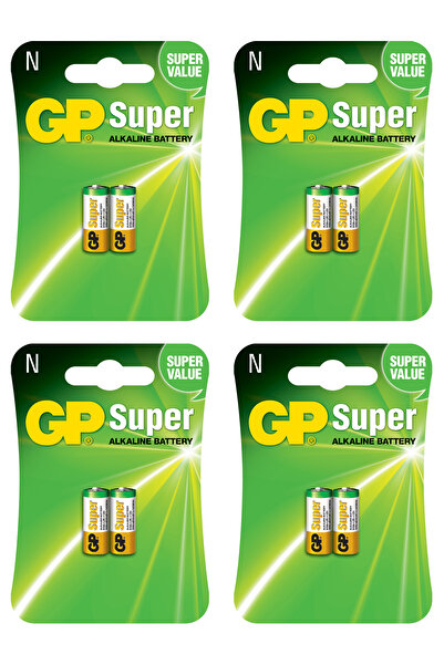 GP Batteries GP910A Süper Alkalin LR1/N/910A Boy Yarım Kalem Pil, 1.5 Volt, 4 Kart 8 Adet Pil