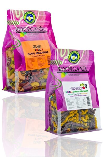 BEYORGANİK Organik Sebzeli Makarna Seti 2'li 240gr (ORGANİK SEBZELİ BORU MAKARNA / SEBZELİ BURGU MAKARNA)