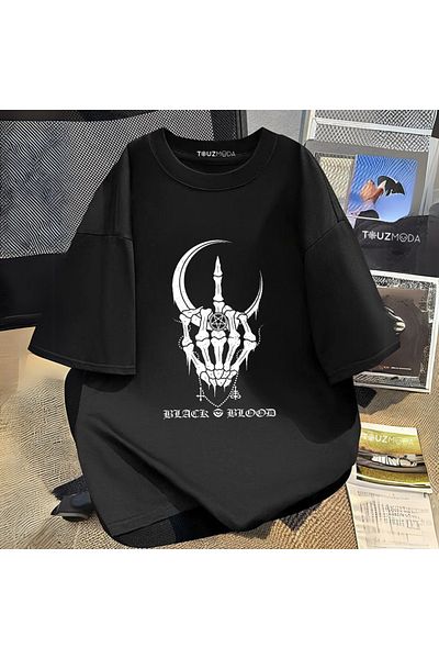 Touz Moda Μπλουζάκι με στάμπα μαύρου αίματος σειράς Rock Unisex Oversize