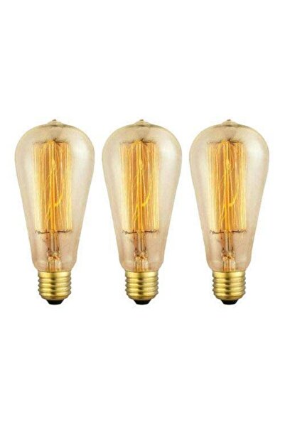 Edison Flamanlı Armut St64 Modeli Dekoratif Rustik Ampul 40 Watt E27 Duy - 3 Lü Paket