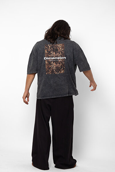 Sekizbiraltı Leopard Patterned Black Oversize Unisex T-shirt - 24/1 Dimension Printed and Washed