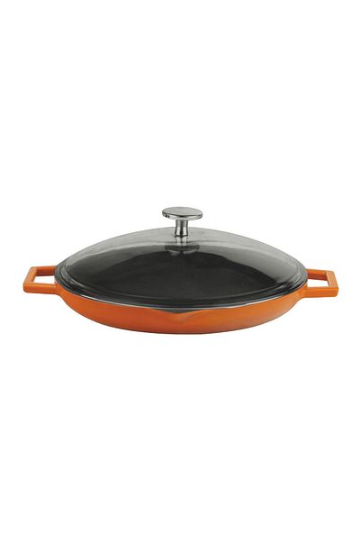 Lava Cast Round Frying Pan with Glass Lid Cast Iron Solid Double Handle Diameter(Ø)26cm