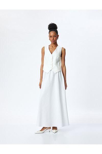 Koton Cotton A-Line Long Skirt with Lacing Detail