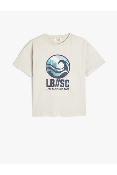 Koton Crew Neck Short Sleeve Cotton Print Detail Oversize T-Shirt