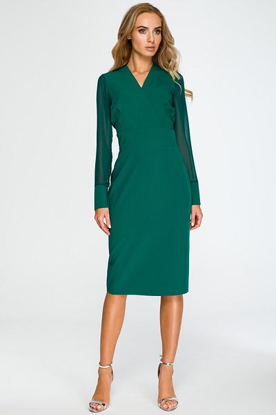 Stylove Pencil dress with chiffon sleeves.
