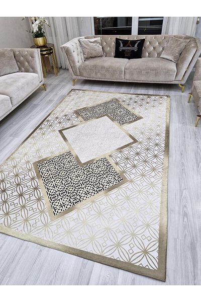 LİMAY Elastic Carpet Cover - Washable - Sponge Free - Practical - Velvet Fabric - Decorative Cover Models