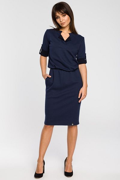 BEWEAR Dress with a stand-up collar and a placket neckline