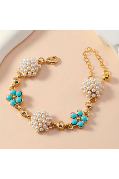 Minnoş Dükkan Bohemian Style Blue Stone Pearl Bracelet