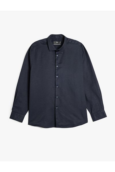 Koton Βαμβακερό μείγμα Classic Regular Fit Μακρυμάνικο πουκάμισο με μισό ιταλικό γιακά