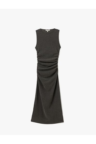 Koton Drape Detail Crew Neck Sleeveless Long Dress
