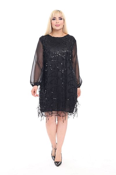 modayız Μαύρα Κολιέ Βραδινό Φόρεμα με παγιέτες Plus Size 22E-2377