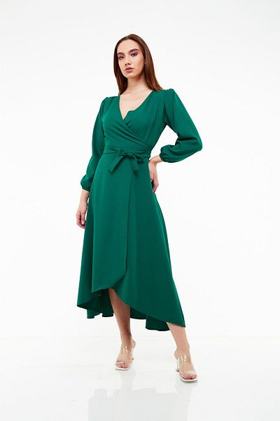 sharin Rochie verde asimetrică cu guler dublu pentru femei 18k-4077