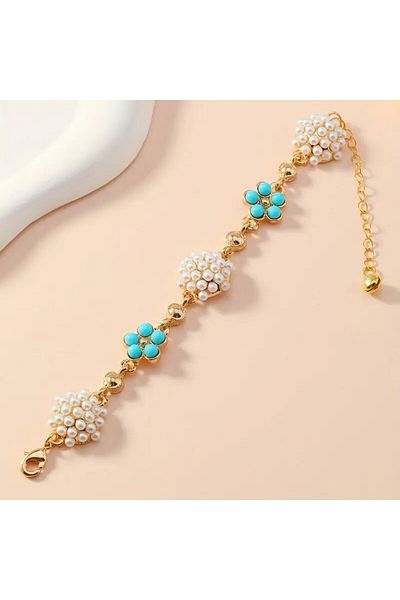 Minnoş Dükkan Bohemian Style Blue Stone Pearl Bracelet