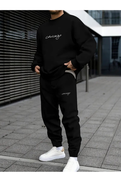 Frisson مجموعة ملابس رياضية رجالية مريحة مطبوعة بخط ملتوي شيكاغو