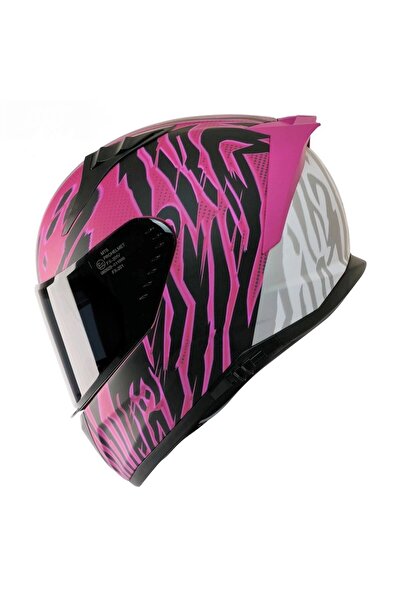MTS M-801 LEOPAR PINK GÜNEŞ VİZÖRLÜ KASK (SİYAH CAMLI)