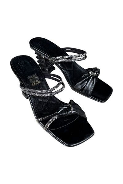 İpek Silk Women's Black Stone Transparent Painted Heeled Slippers