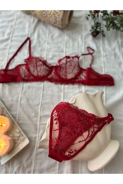 MAYA LİNGERİE Women's Red Lace Lingerie Set for Valentine's Day