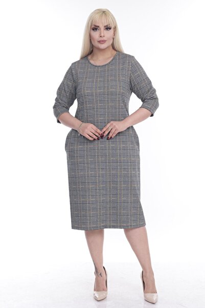 modayız Χειμερινό φόρεμα μεγάλου μεγέθους με τσέπες Jacquard 8A-2265